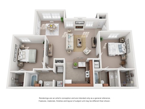 Floor plan for 2 beds, 2 baths, 1108 sqft